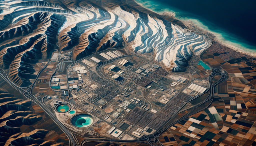 Denizli Organize Sanayi Bölgesi ve çevresindeki sanayi arsalarının üstten görünümü, fabrika ve lojistik alanları, arka planda Pamukkale travertenleriyle birlikte.