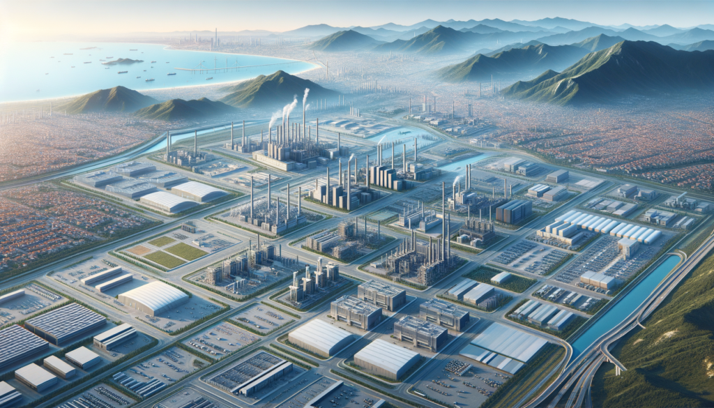 Isparta organize sanayi bölgesinde, fabrika ve depo binaları arasında konumlanan geniş sanayi arsaları, arka planda dağ ve şehir manzarasıyla birlikte.