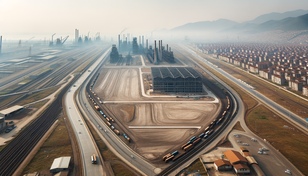 Karabük'te demir-çelik tesislerine yakın, geniş ve altyapı çalışmaları başlamış sanayi arsası görüntüsü.
