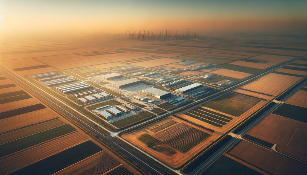 Karaman’da, tarım arazilerinin yanında konumlanan geniş ve boş bir sanayi arsası, arka planda organize sanayi bölgesi siluetiyle birlikte