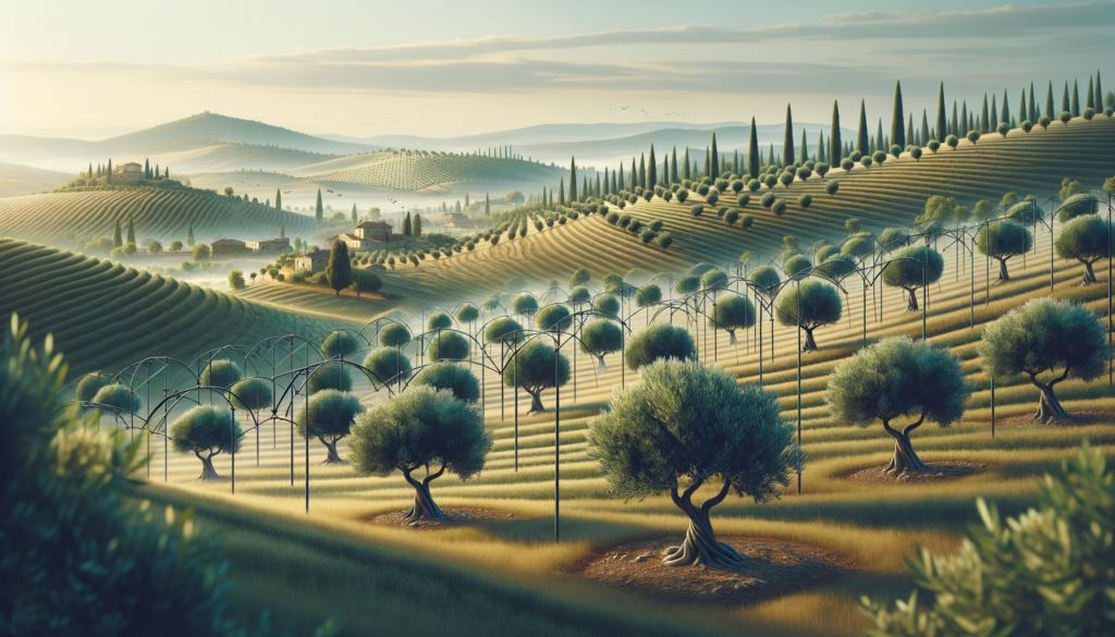 Kırşehir’de modern sulama sistemleriyle yetiştirilen zeytinlik ve arka planda Kırşehir’in doğal kırsal manzarası