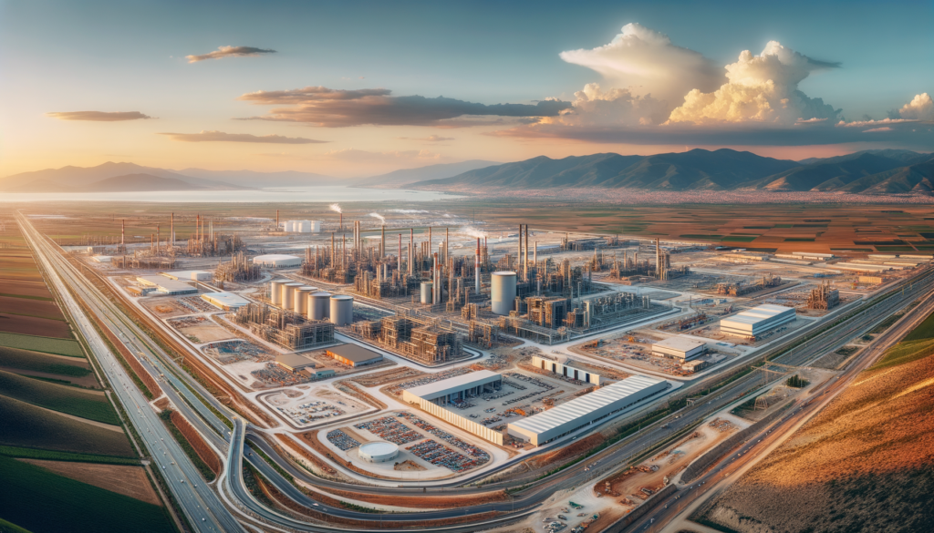 Manisa organize sanayi bölgesi ve sanayi tesislerinin Ege ovası üzerinde geniş bir görüntüsü.