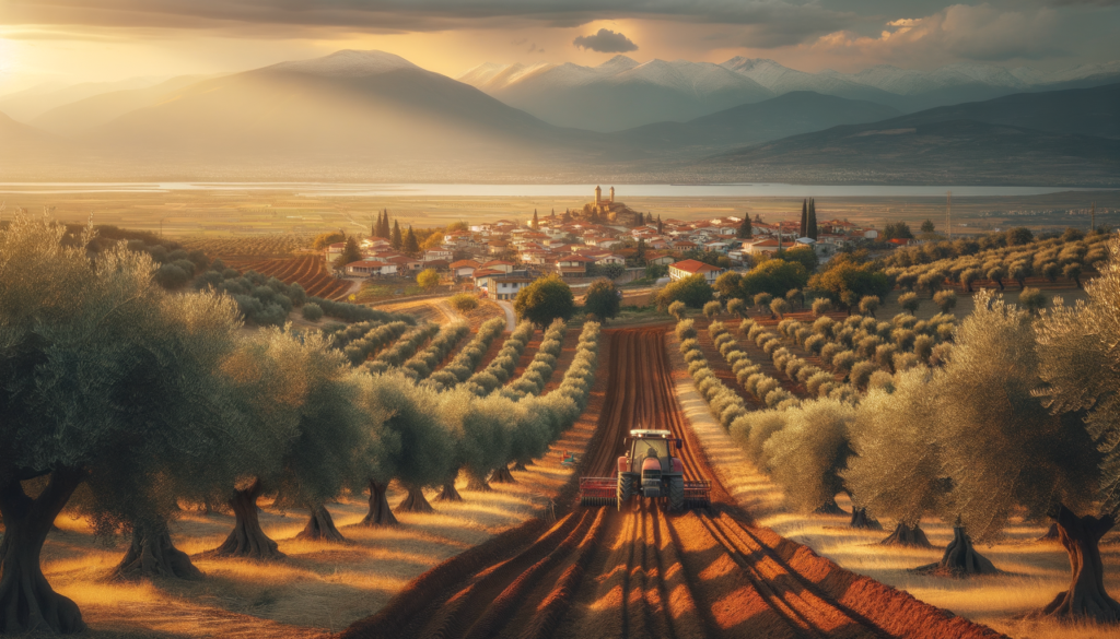 Manisa’da zeytinlik, verimli topraklarda sıralı ağaçlar ve Ege manzarası