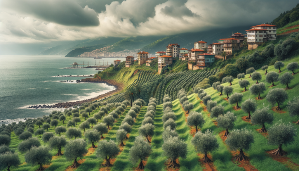 Ordu’da Karadeniz kıyısında zeytinlik arazi ve zeytin ağaçları.