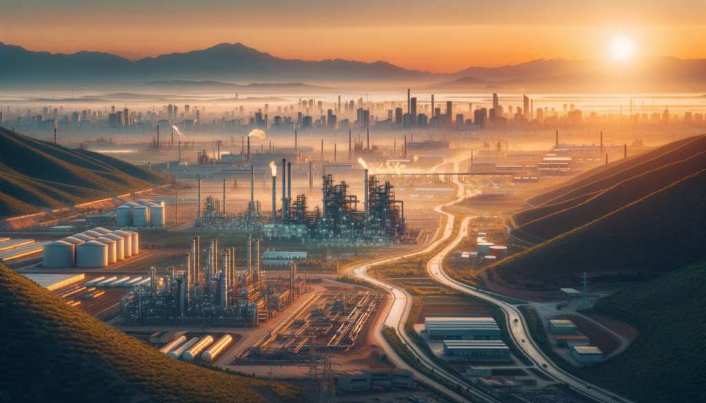 Adıyaman'da sanayi bölgesinde geniş bir arsa, çevresinde fabrikalar ve şehir manzarası