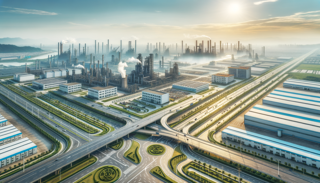 Aksaray’da altyapısı hazır geniş sanayi arsaları, arka planda fabrikalar ve ana yollarla birlikte.