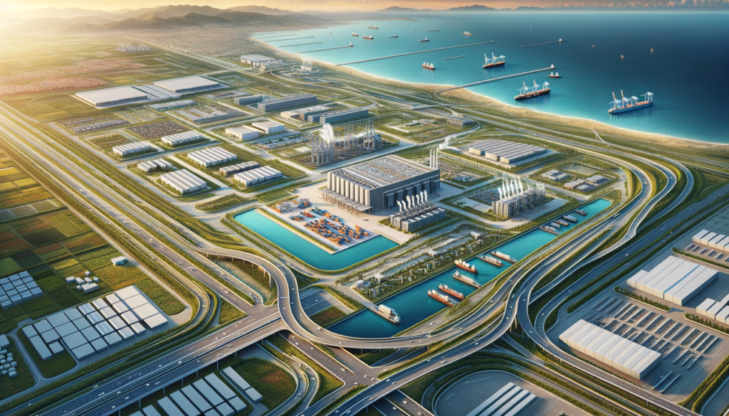 Aydın’daki organize sanayi bölgesini, altyapı yolları ve çevresindeki doğal yeşil alanlarla birlikte gösteren kuşbakışı görüntü.