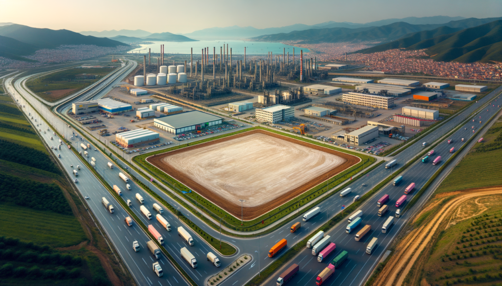 Bilecik’te sanayi arsası, OSB ve hareketli lojistik sahası ile çevrelenen endüstriyel bölge panoraması