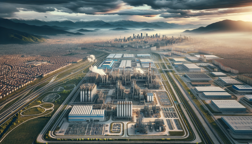 Bolu’daki organize sanayi bölgesinin havadan görünümü, çeşitli fabrika binaları ve yeşil alanlar.