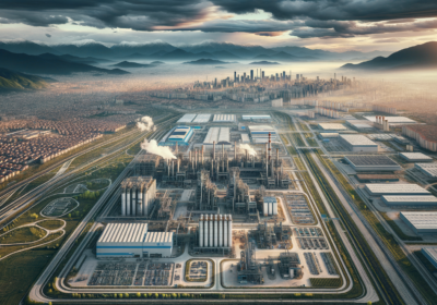 Bolu’daki organize sanayi bölgesinin havadan görünümü, çeşitli fabrika binaları ve yeşil alanlar.