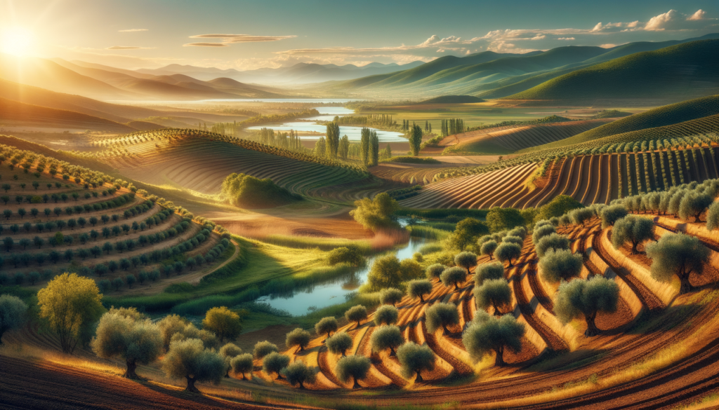 Sakarya'da güneşli bir günde, hafif eğimli arazide zeytin ağaçları ve verimli topraklar