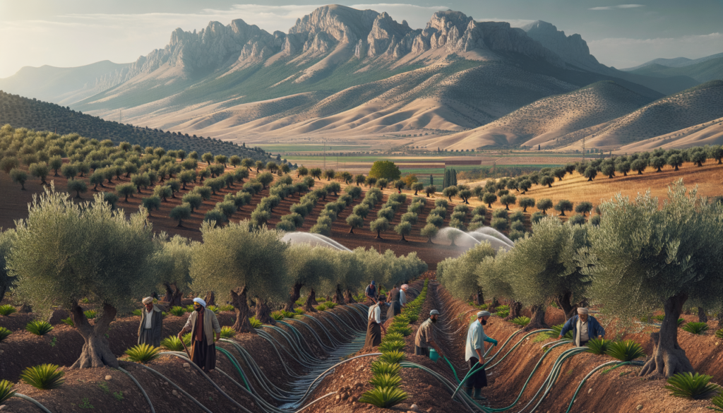 Şırnak’ta zeytinlik arazisi ve zeytin hasadı yapan çiftçiler