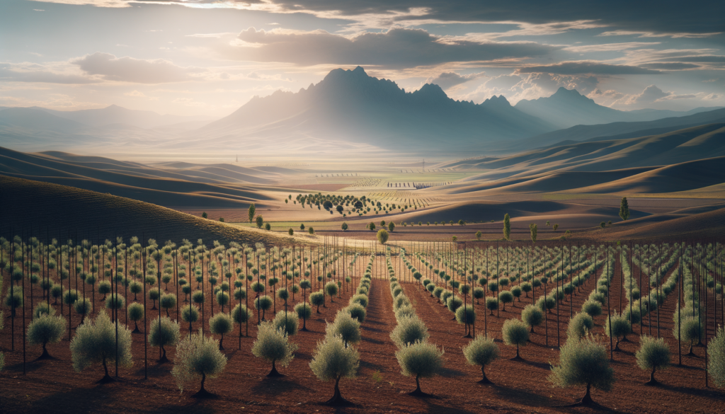 Sivas kırsalında genç zeytin ağaçları ve Anadolu bozkır manzarası