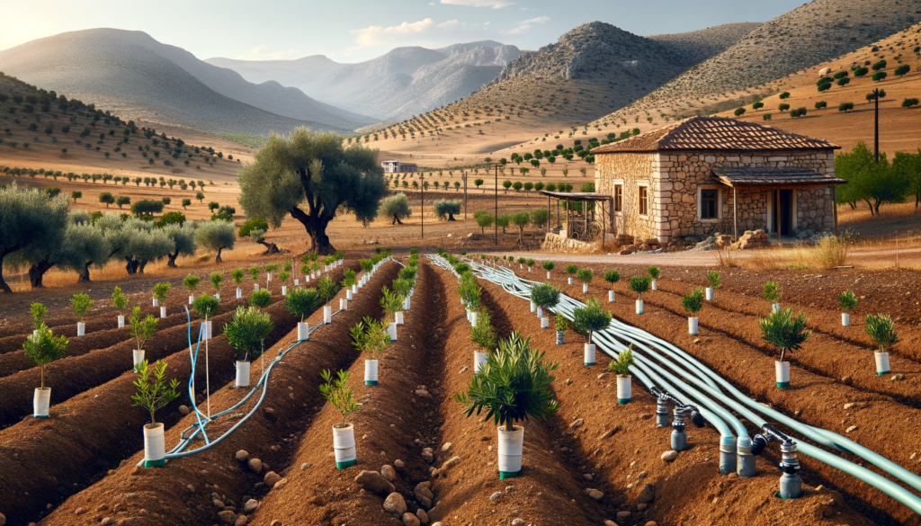 Sivas bölgesinde kurulu genç bir zeytinlik ve doğal bozkır manzarası