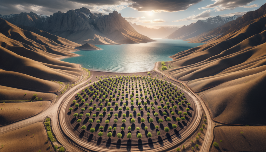 Van Gölü çevresinde zeytin fidanlarıyla kaplı tarım arazisi ve doğal manzara